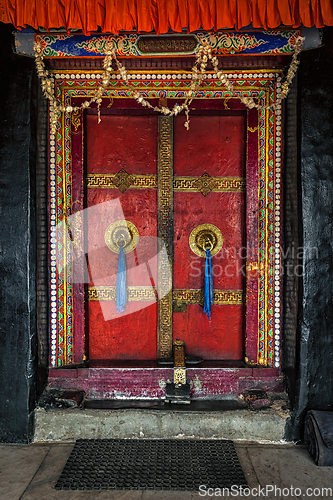 Image of Door of Spituk monastery. Ladakh, India