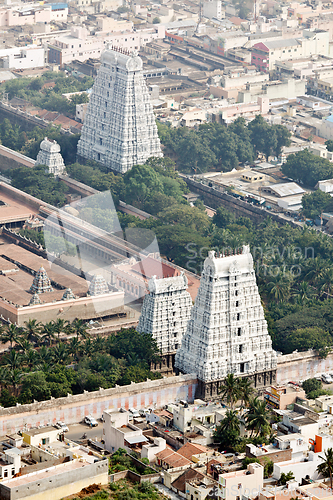 Image of Arunachaleswar Temple, Tiruvannamalai, Tamil Nadu, India. Aerial