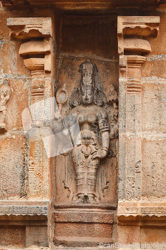 Image of Bas reliefes in Hindu temple. Brihadishwarar Temple. Thanjavur,