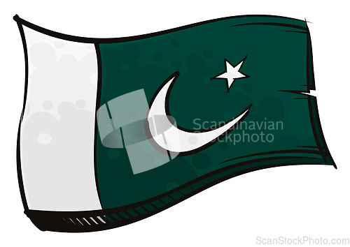 Image of Painted Pakistan flag waving in wind