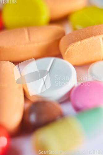 Image of Close up of many colorful pills