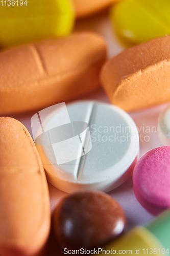 Image of Close up of many colorful pills