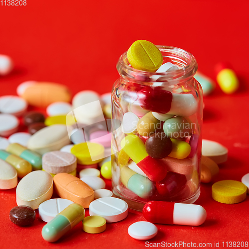 Image of Close up of many colorful pills