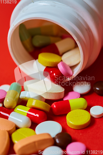 Image of Close up of many colorful pills