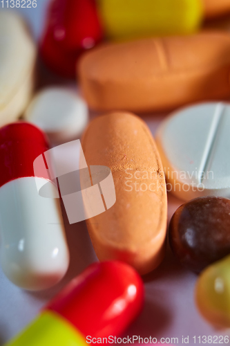 Image of Close up of many colorful pills