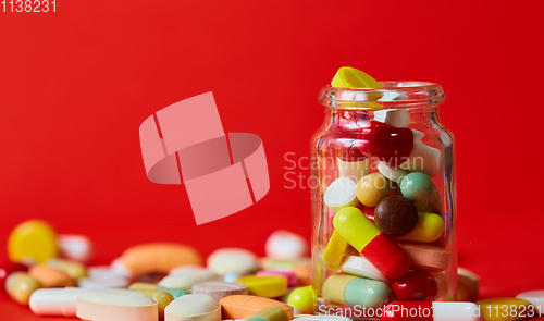 Image of Close up of many colorful pills