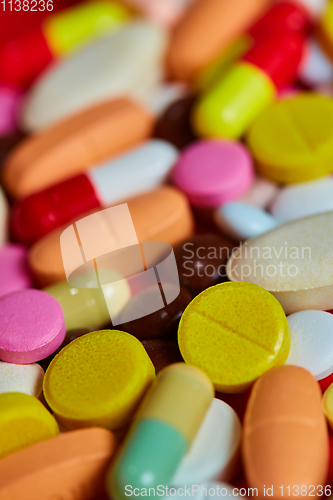 Image of Close up of many colorful pills