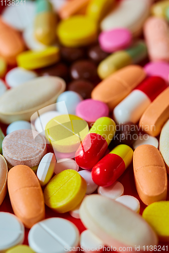 Image of Close up of many colorful pills