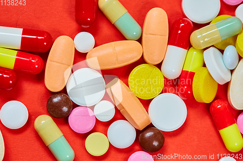 Image of Close up of many colorful pills