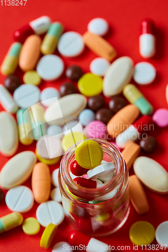 Image of Close up of many colorful pills