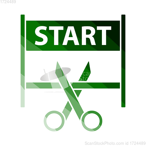 Image of Scissors Cutting Tape Between Start Gate Icon