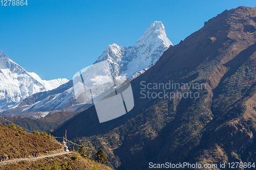 Image of Everest, Lhotse and Ama Dablam summits. 