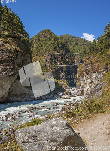 Image of Suspension bridge on the way to Namche Bazar in Himalayas