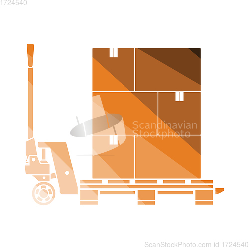 Image of Hand hydraulic pallet truc with boxes icon