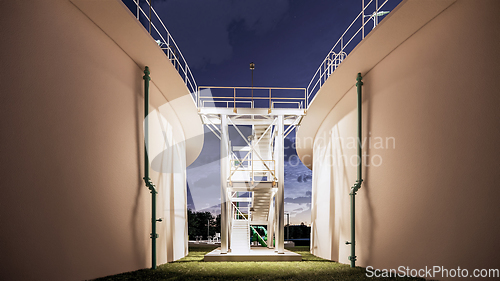 Image of stair between two water tanks at nght 3d model