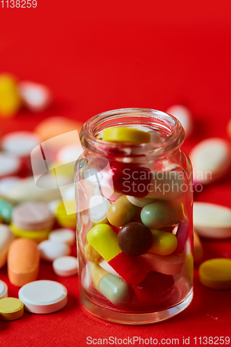 Image of Close up of many colorful pills