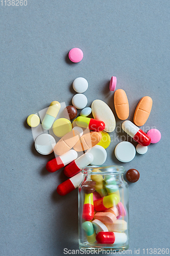 Image of Close up of many colorful pills