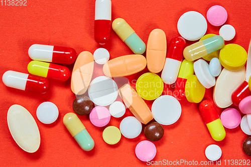 Image of Close up of many colorful pills