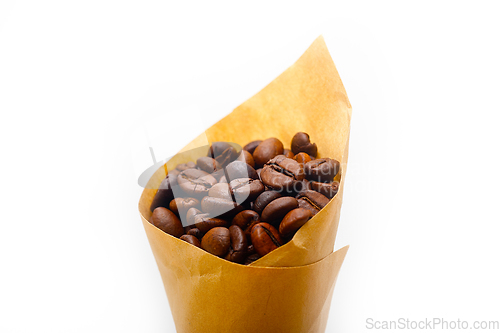 Image of espresso coffee beans on a paper cone