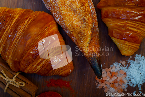 Image of French fresh croissants and artisan baguette tradition