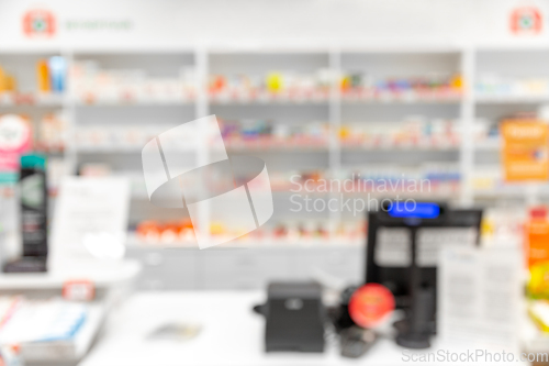 Image of blurry background of pharmacy