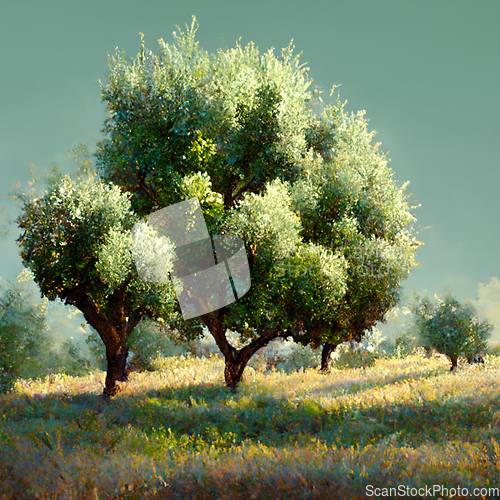 Image of Olive plantation with old olive trees in Italy.