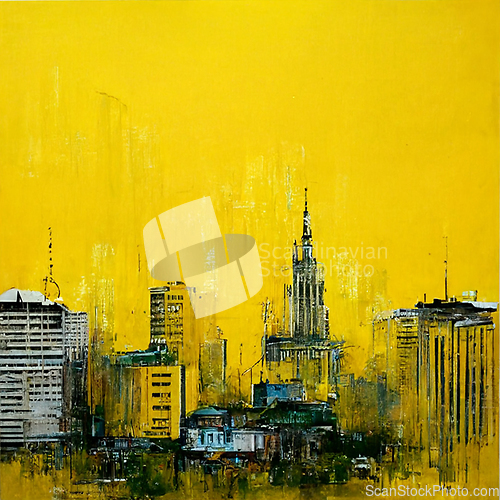 Image of Abstract buildings in city on watercolor painting. City on digit