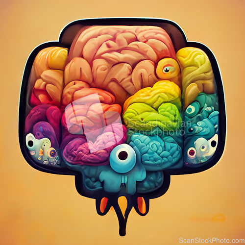 Image of Colorful creative human brain. Cartoon style.