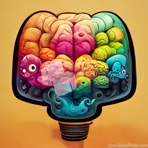 Image of Colorful creative human brain. Cartoon style.