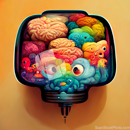 Image of Colorful creative human brain. Cartoon style.