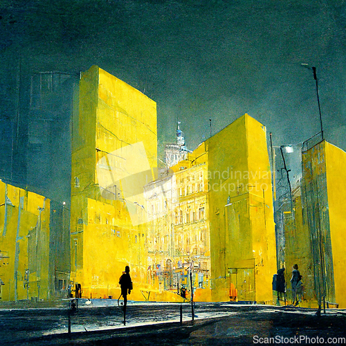 Image of Abstract buildings in city on watercolor painting. City on digit