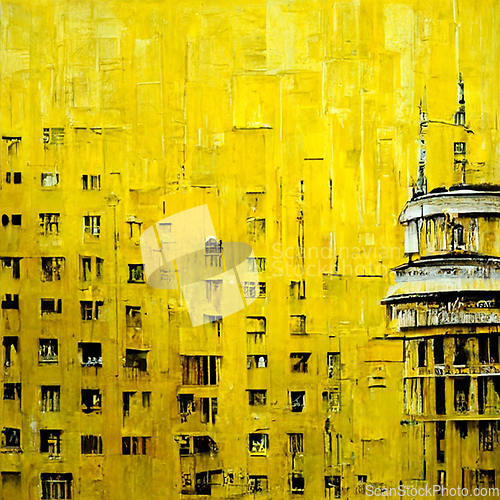 Image of Abstract buildings in city on watercolor painting. City on digit