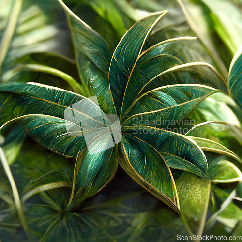 Image of Nature view of green tropical plants leaves  background.