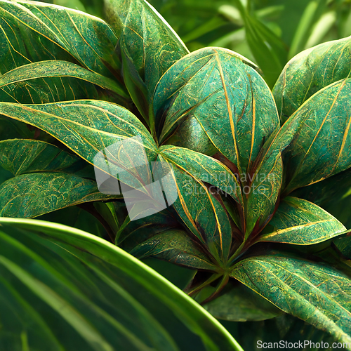 Image of Nature view of green tropical plants leaves background.