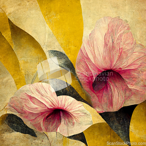 Image of Pink and yellow watercolor flower Illustration.