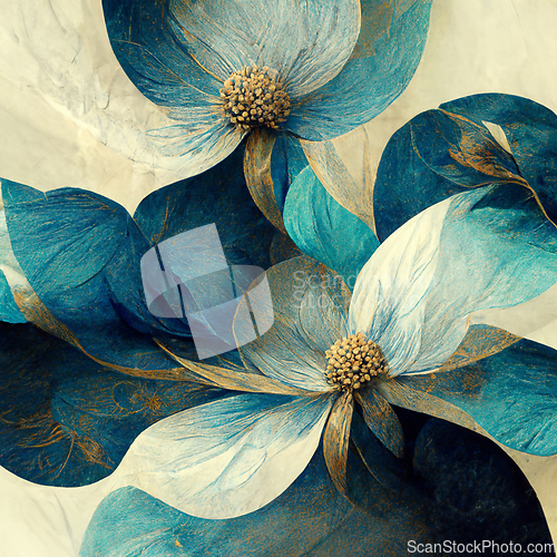 Image of Blue and golden watercolor flower Illustration