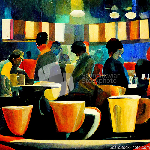 Image of People meeting in cafe, drinking beer in pub, sitting at table o