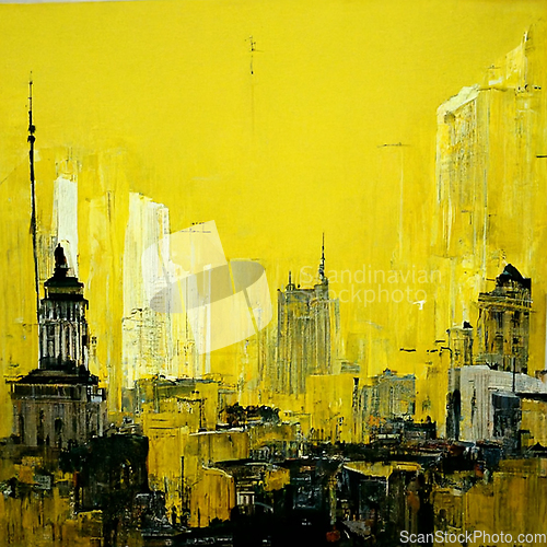 Image of Abstract buildings in city on watercolor painting. City on digit