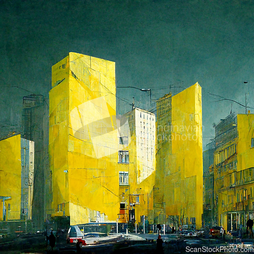 Image of Abstract buildings in city on watercolor painting. City on digit