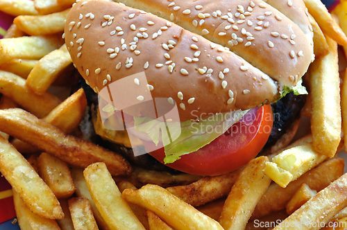 Image of cheeseburger and chips
