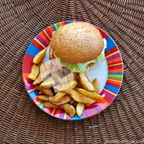 Image of cheeseburger and fries