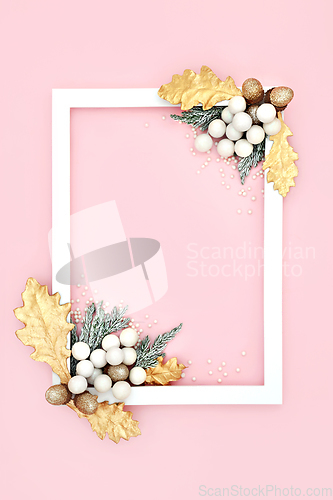 Image of Festive Christmas Pink Background with Decorations