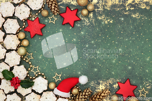Image of Christmas Mince Pie Background and Festive Bauble Decorations 