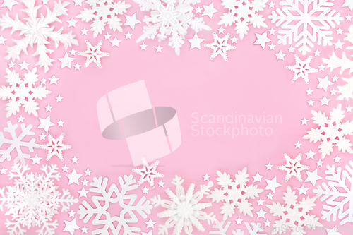 Image of Christmas Snowflake Festive Magical Background Pink 