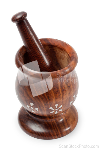 Image of Wooden mortar and pestle isolated