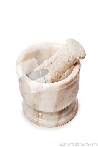 Image of Marble mortar and pestle on white