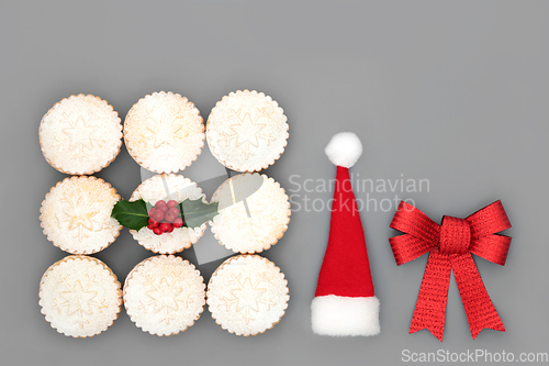 Image of Christmas Mince Pies Santa Hat and Red Bow Decorations 