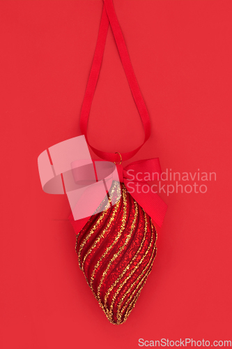 Image of Red and Gold Christmas Tree Bauble Decoration 