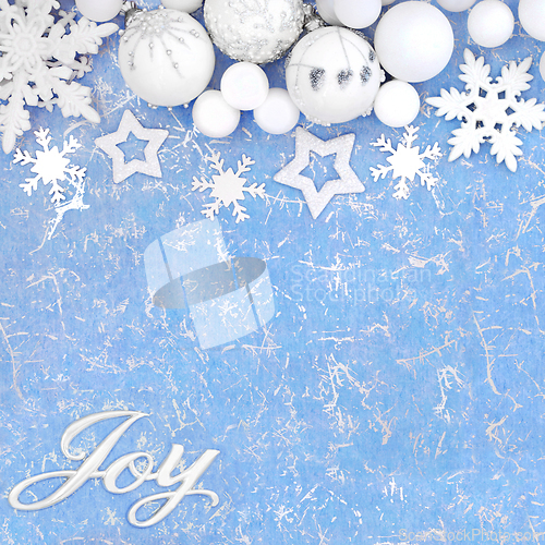 Image of Christmas Joy Sign with Snowflakes and Festive Tree Decorations