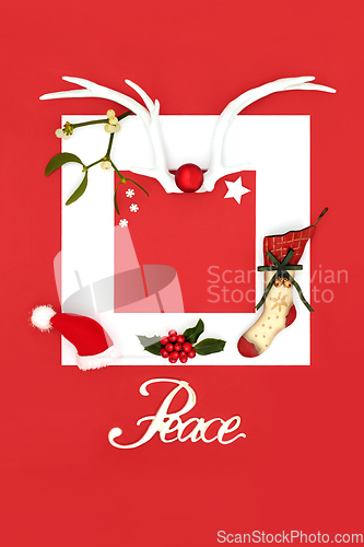 Image of Christmas Peace Sign with Traditional Festive Symbols